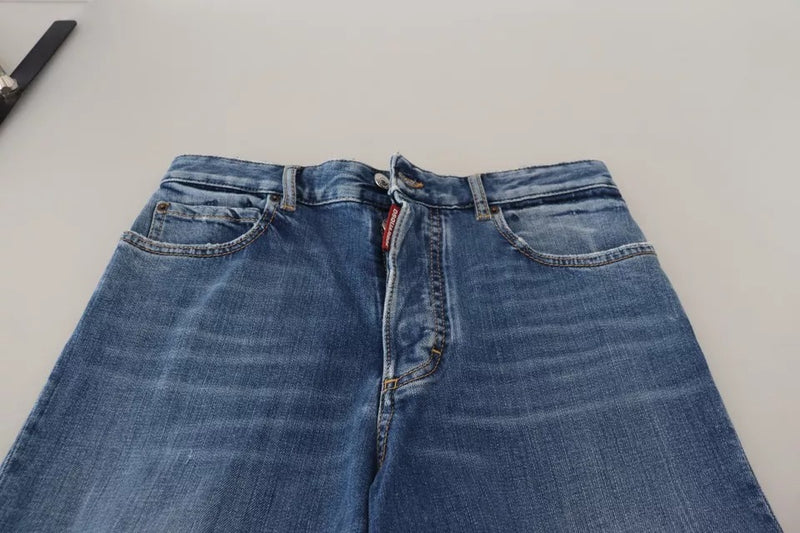 Blue en détresse haute taille en denim droit