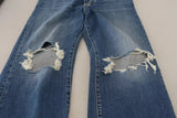 Blue Distressed High Waist Straight Denim Jeans