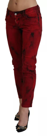 Pantalon maigre de la taille basse rouge