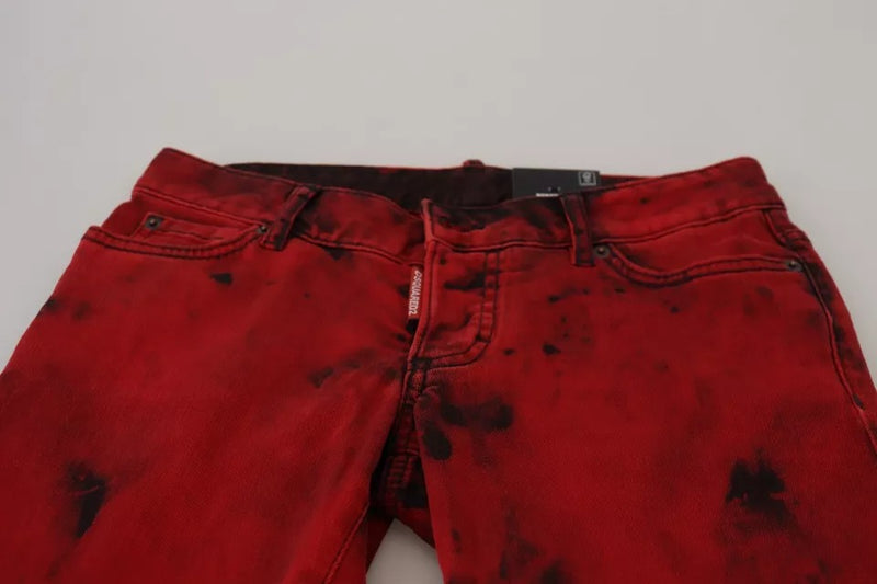 Pantaloni attillati in cotone a bassa vita rossa