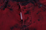 Red Low Waist Cotton Stretch Skinny Pants