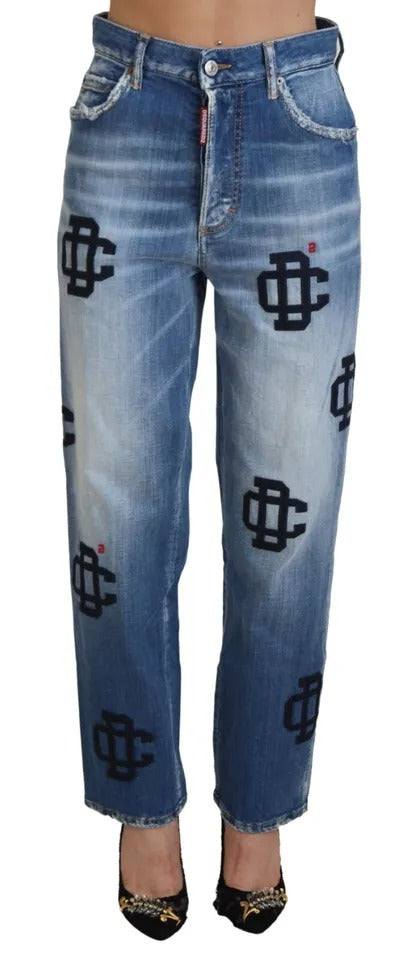 Blau gewaschene hohe Taille gerade Jeans Boston Jeans