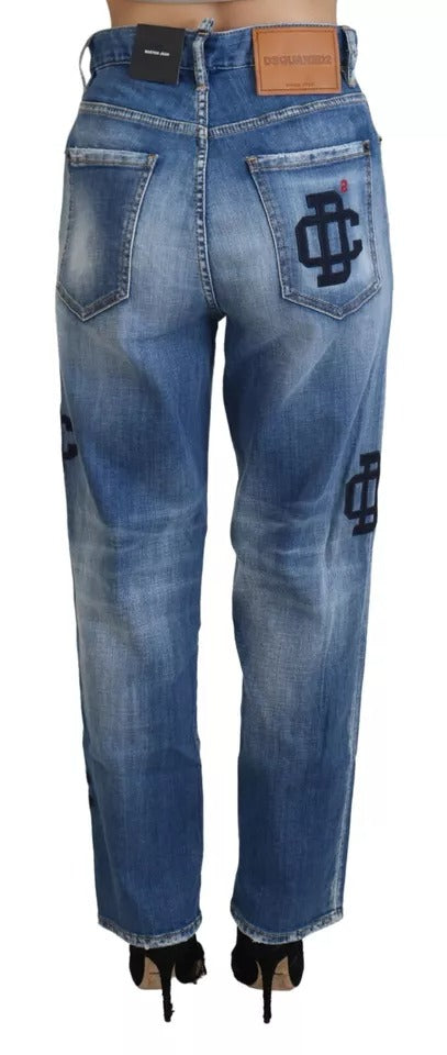 Blau gewaschene hohe Taille gerade Jeans Boston Jeans