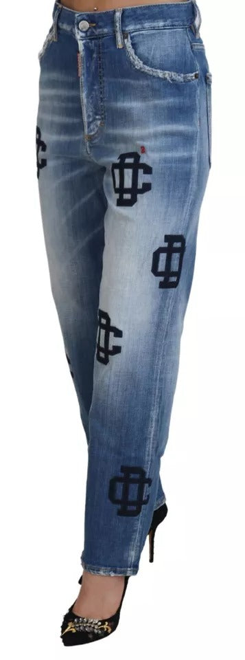 Blau gewaschene hohe Taille gerade Jeans Boston Jeans