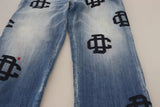 Blau gewaschene hohe Taille gerade Jeans Boston Jeans