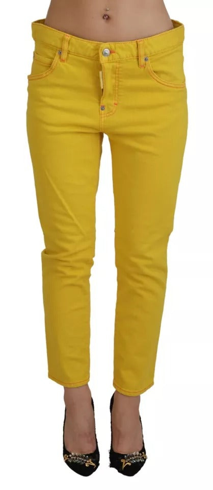 Algodón amarillo Cropa baja de la cintura Denim Cool Girl Jeans