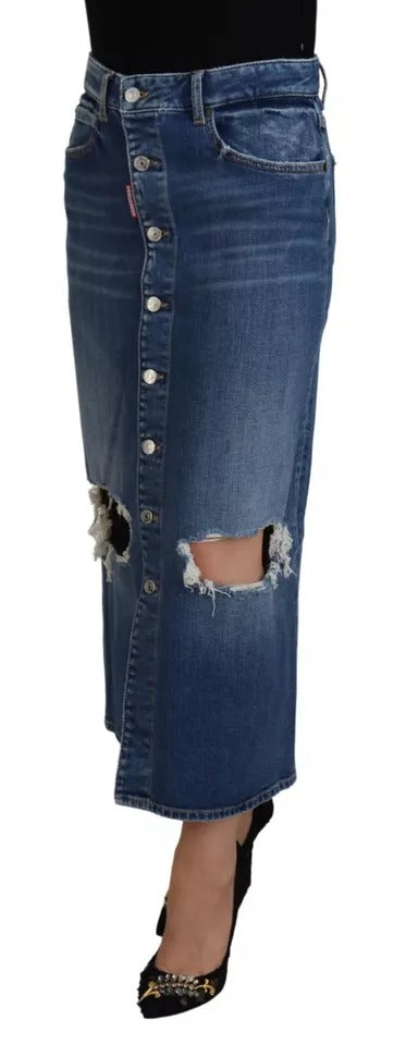 Blue Distressed High Taille Bleistift geschnittenen Jeansrock