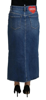 Blue Distressed High Taille Bleistift geschnittenen Jeansrock