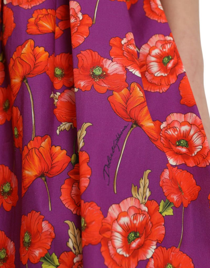 Mehrfarbig florale Baumwoll-A-Line-Knie-Länge-Kleid