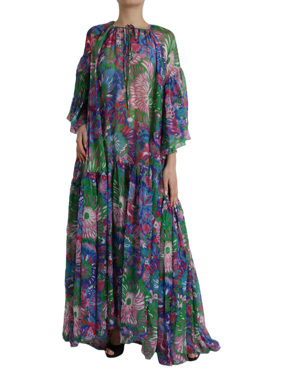 Πολύχρωμο floral μεταξωτό φόρεμα maxi maxi