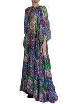 Vestido multicolor de seda floral kaftan maxi