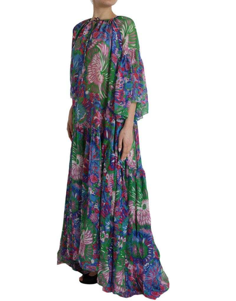 Πολύχρωμο floral μεταξωτό φόρεμα maxi maxi