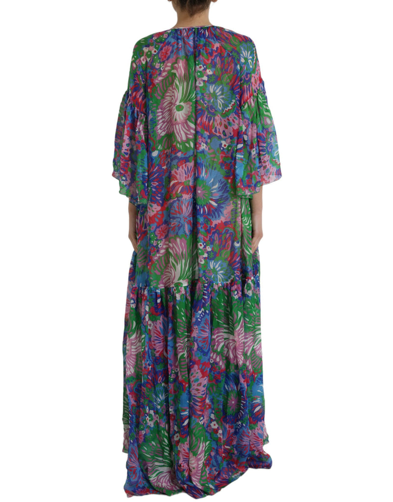 Πολύχρωμο floral μεταξωτό φόρεμα maxi maxi