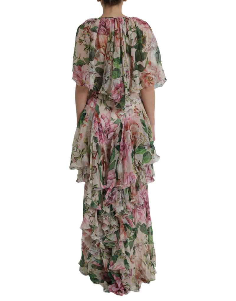 Multicolore Florel Silk Tierd Long Maxi Dress