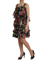 Vestido sin mangas de seda de seda floral negra