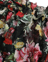 Robe sans manches en soie florale noire