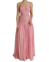 Pink Silk Strapless Maxi A-line φόρεμα φόρεμα