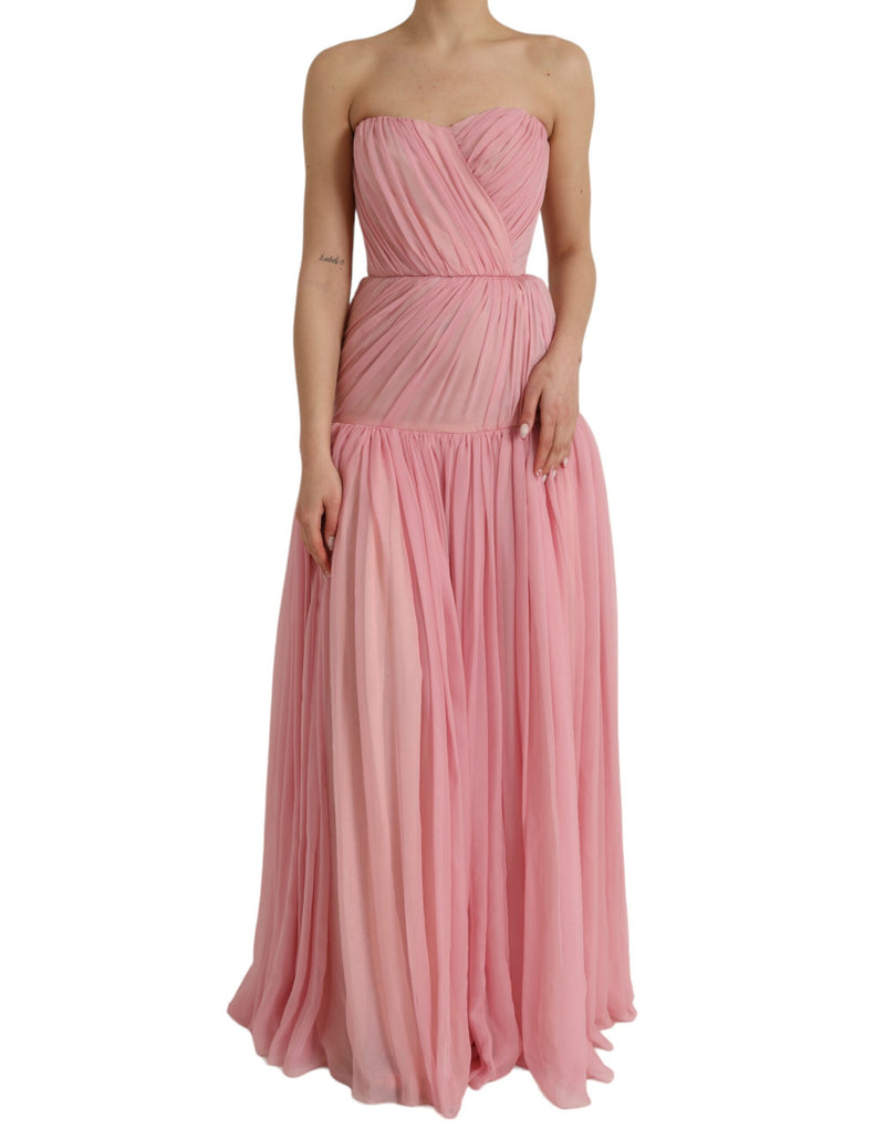 Pink Silk Strapless Maxi A-line φόρεμα φόρεμα