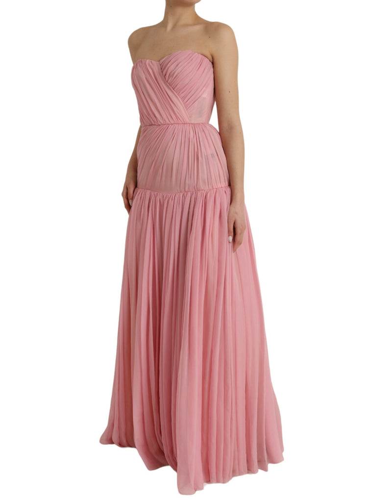 Pink Silk Strapless Maxi A-line φόρεμα φόρεμα