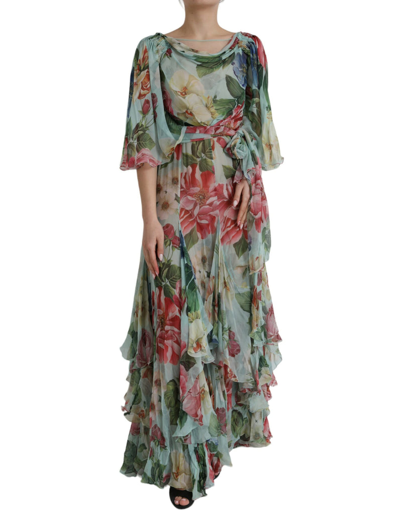 Robe maxi à imprimé floral bleu