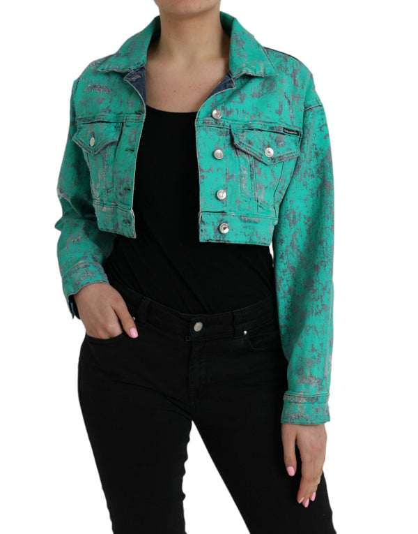 Veste en jean recadré en coton vert