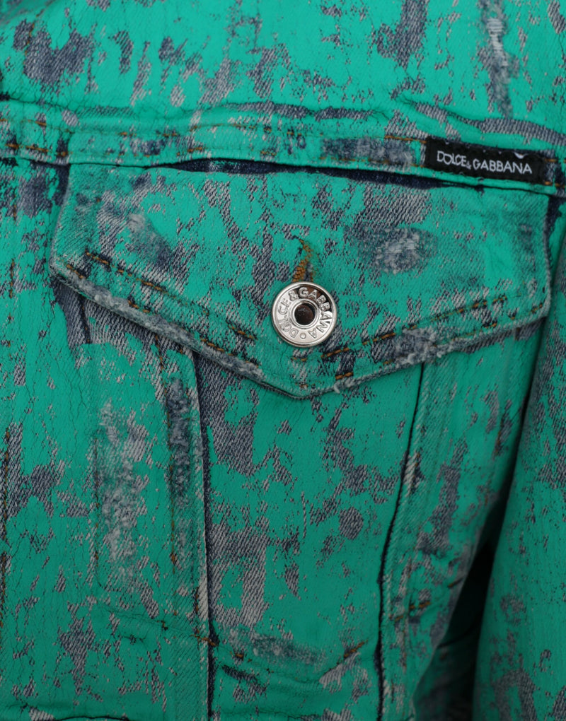 Grüne Baumwollkrawattenfarbstoff gekürztes Denimjacke