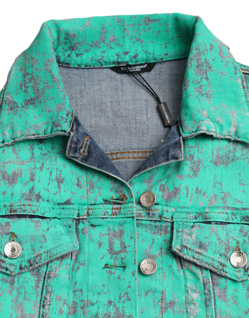 Grüne Baumwollkrawattenfarbstoff gekürztes Denimjacke