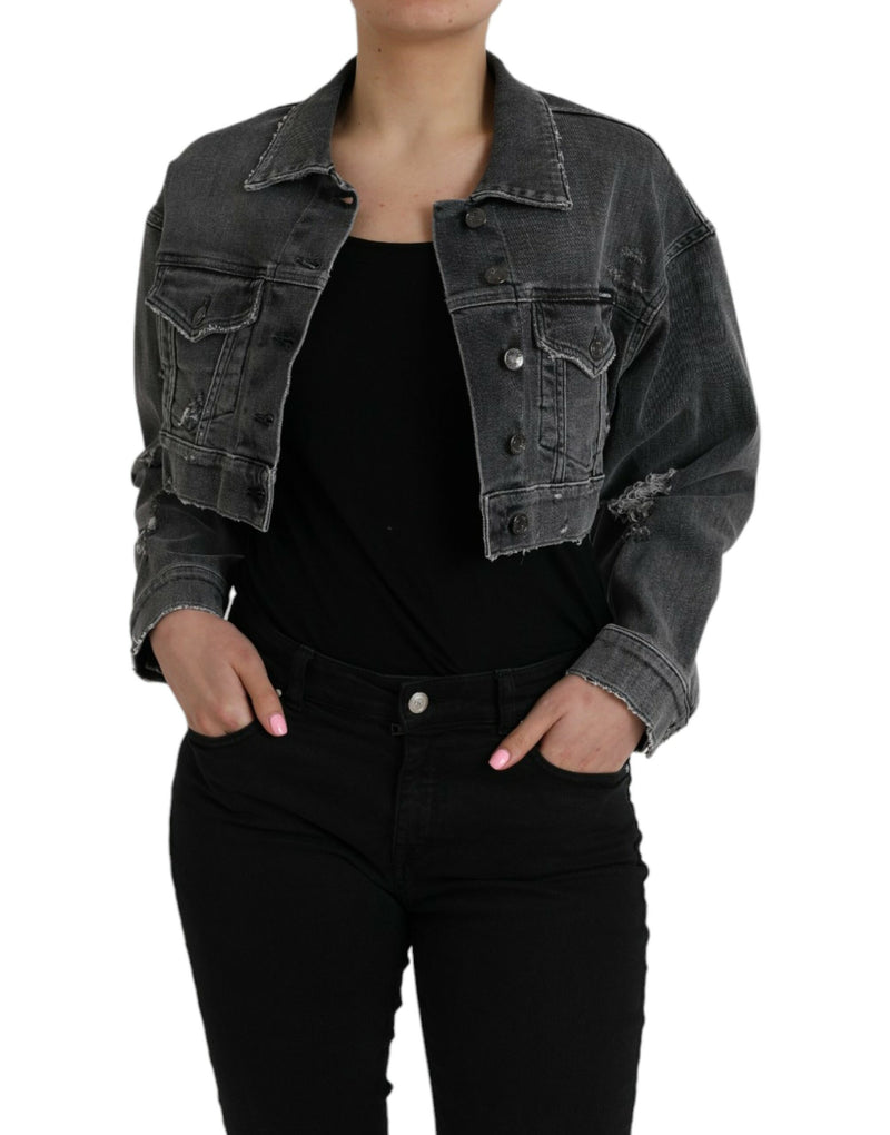 Dunkelgraue Baumwollstrecke Denim Jacke