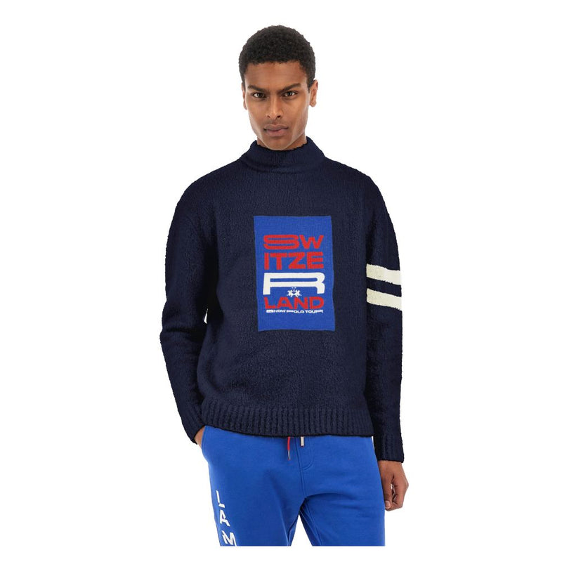 Blauer Polyamid -Pullover