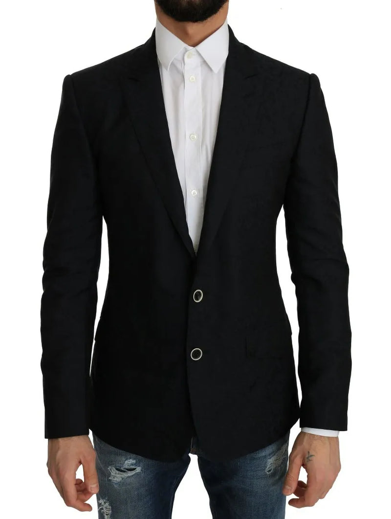 Blazer blu jacquard slim floreale