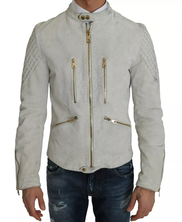 Veste de moto de motard en cuir blanc