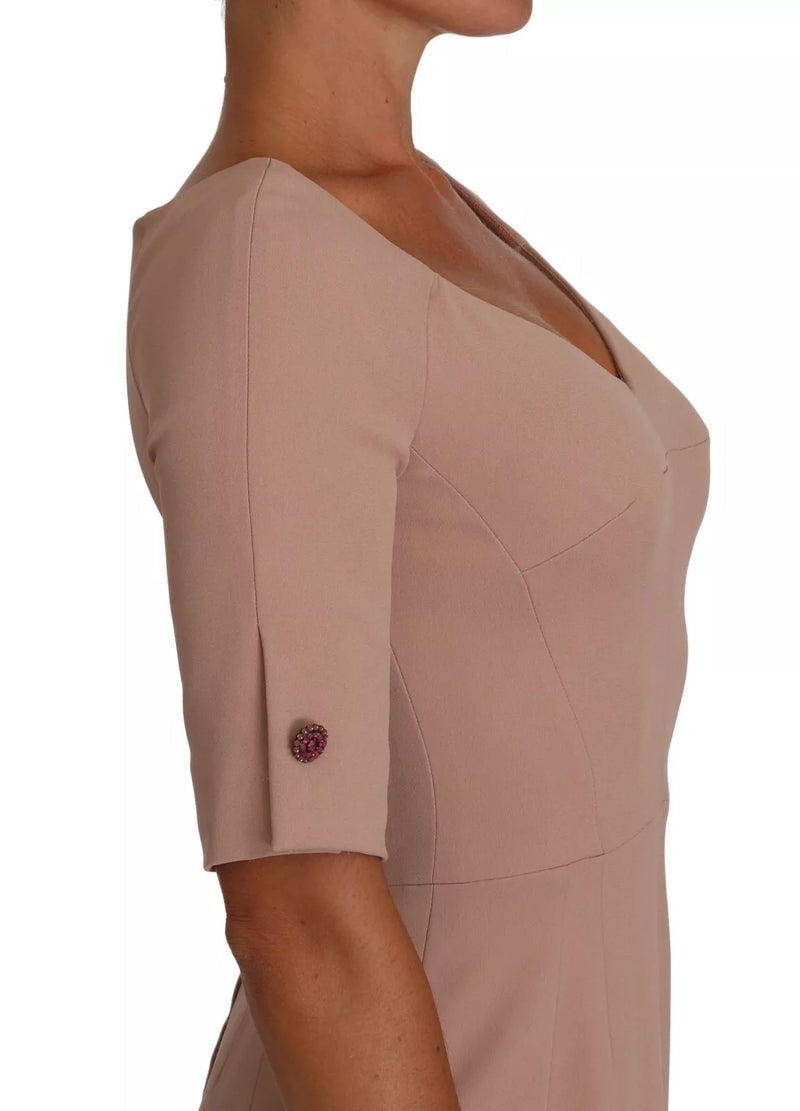 Dusty Pink Midi Sheath Crystal Buttons Φόρεμα