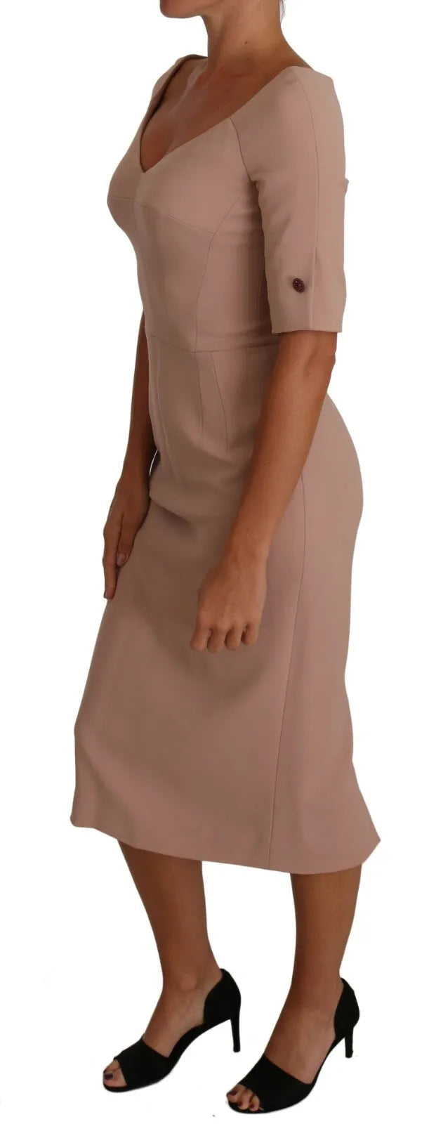 Dusty Pink Midi Scheide Kristallknöpfe Kleid