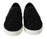 Schwarzes Spitzenleder-Logo Flat Slip-on-Sneakers