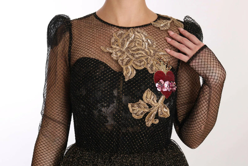 Robe A-line coeur en cristal noir noir