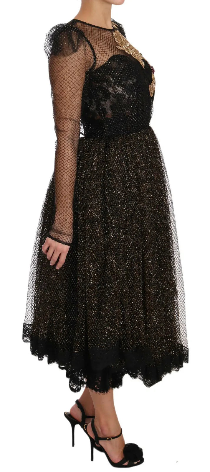 Schwarzes Goldkristallherz A-Line-Kleid