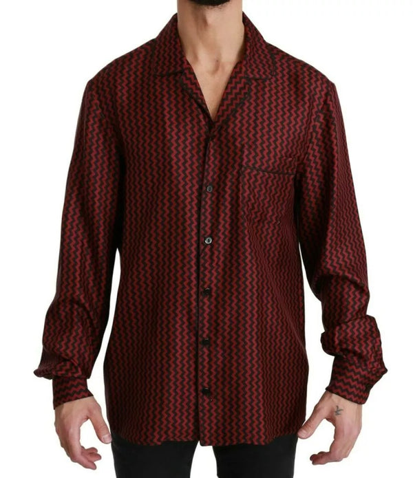 Camisa casual de patrón de zigzag rojo negro