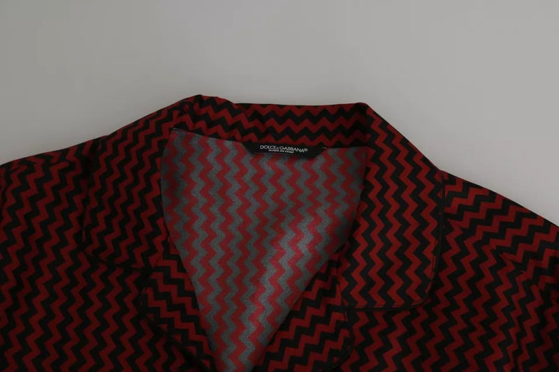 Camisa casual de patrón de zigzag rojo negro