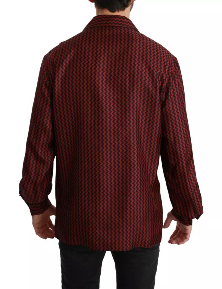 Camisa casual de patrón de zigzag rojo negro