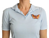 Top de algodón de polo de mariposa azul