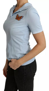 Top in cotone polo a farfalla blu