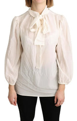 Off White Scarfneck à manches longues Blouse Blouse Silk Top