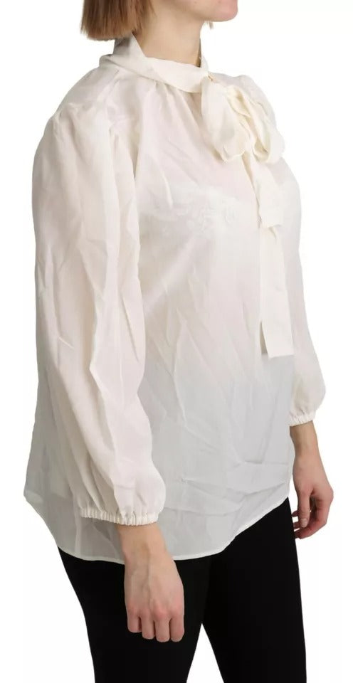 Off White Scarfneck à manches longues Blouse Blouse Silk Top