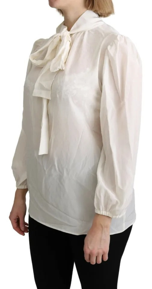 Off White Scarfneck à manches longues Blouse Blouse Silk Top