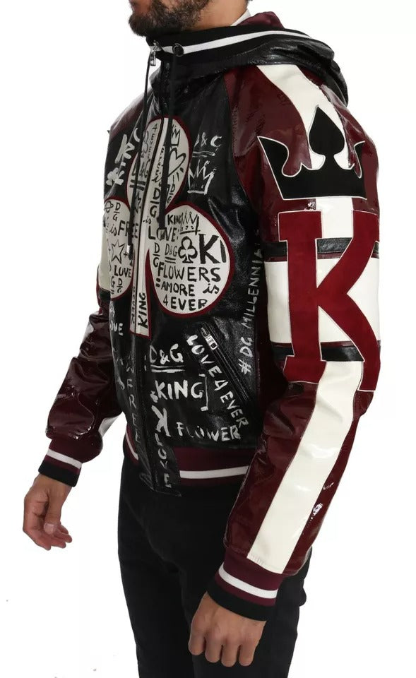 Black Bordeaux en cuir à capuche DG King of Love Jacket