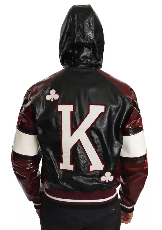 Black Bordeaux en cuir à capuche DG King of Love Jacket