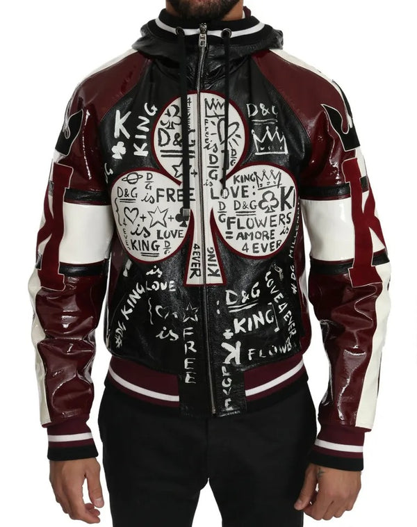 Black Bordeaux en cuir à capuche DG King of Love Jacket