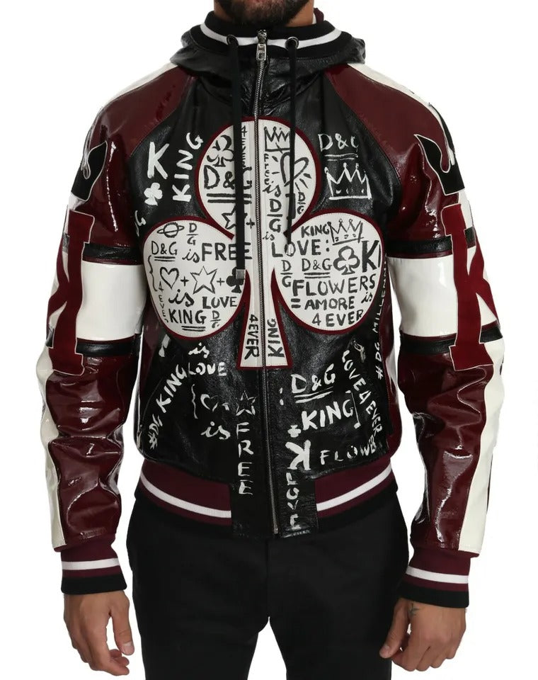 Bordeaux Bordeaux in pelle con cappuccio DG King of Love Jacket