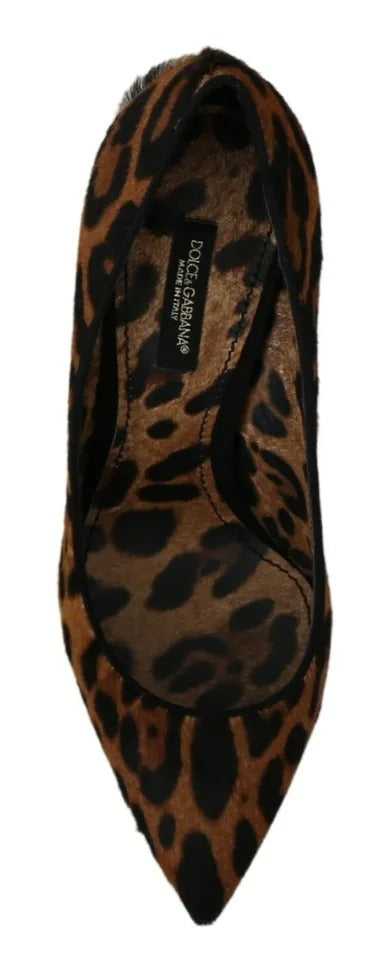 Brown Leopard Pony Hair Heels Pumps Chaussures