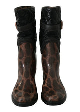 Schwarz braune Leopardenstiefel Boots Schuhe